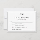 モノグラム食事選択式結婚式RSVPカード 出欠カード (正面)