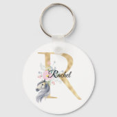 モノグラム馬かわいいガーリーフローラ馬名l キーホルダー (正面)