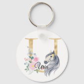 モノグラム馬かわいいガーリーフローラ馬名l キーホルダー (正面)