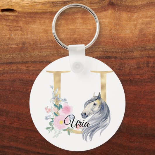 モノグラム馬かわいいガーリーフローラ馬名l キーホルダー (正面)