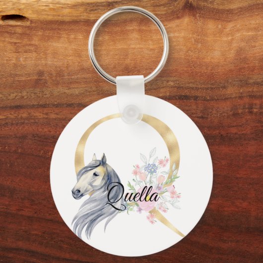 モノグラム馬かわいいフローラガーリー馬名 キーホルダー (正面)