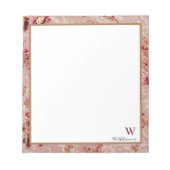 モノグラム高級ヴィンテージダマスクパターンピンクフローラ ノートパッド (正面)