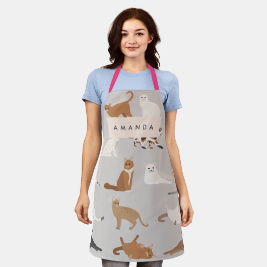 モノグラム魅力的キャットパターン猫好き エプロン (着用した状態)