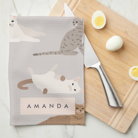 モノグラム魅力的キャットパターン猫好き キッチンタオル (四つ折り)