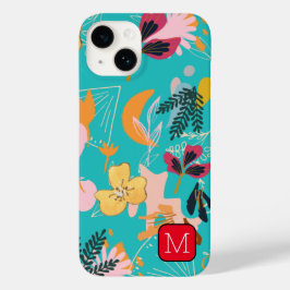 モノグラム魅力的縁ど花柄ブルー Case-Mate iPhone 14ケース