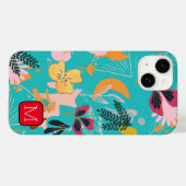 モノグラム魅力的縁ど花柄ブルー Case-Mate iPhoneケース (裏面 (横))