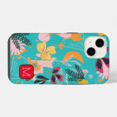 モノグラム魅力的縁ど花柄ブルー iPhoneケース (裏面横)
