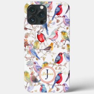 モノグラム魔法の水色の鳥のパターン iPhone 13 PRO MAXケース