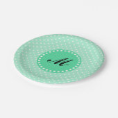 モノグラム魔法ミントアンドホワイト水玉模様 ペーパープレート (アングル)