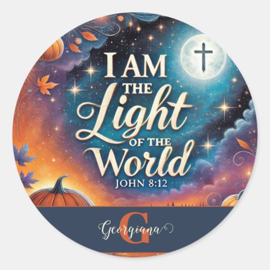 モノグラム鮮やかクリスチャンのハロウィーン聖句 ラウンドシール (正面)