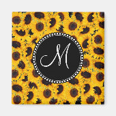 モノグラム鮮やか美しいひまわりフローラ マグネット (正面)