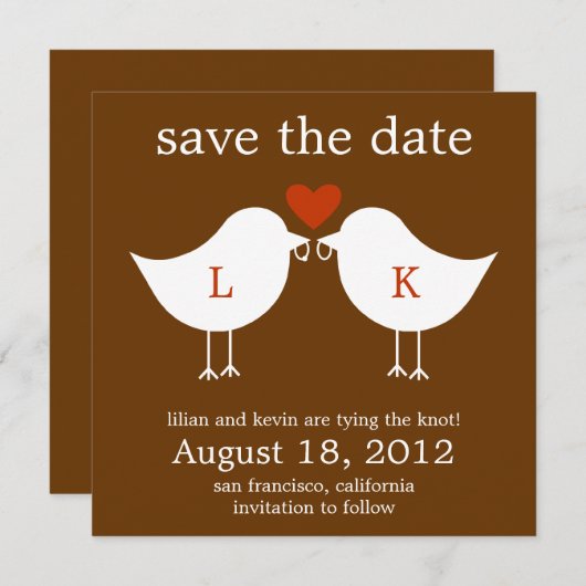 モノグラム鳥がデートカードを救う-チョコレート セーブザデート (正面/裏面)