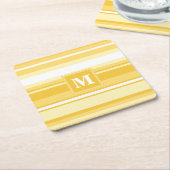 モノグラム黄ストライプ色 スクエアペーパーコースター (アングル)