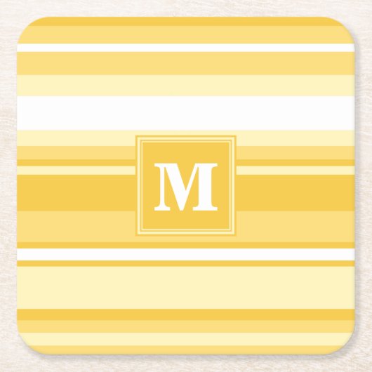 モノグラム黄ストライプ色 スクエアペーパーコースター (正面)
