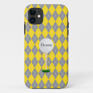 モノグラム黄灰色白アーガイルiPhone 5ケース iPhone 11 ケース