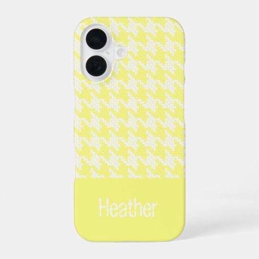 モノグラム黄色と白のパタ千鳥格子のーン iPhone 16ケース (裏面)