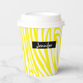 モノグラム黄色と白ゼブラストライプのパターン 紙コップ