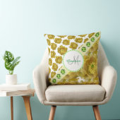 モノグラム黄色の花/緑の宝石&真珠 クッション (椅子)