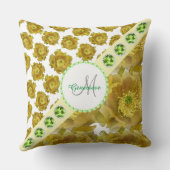 モノグラム黄色の花/緑の宝石&真珠 クッション (裏面)