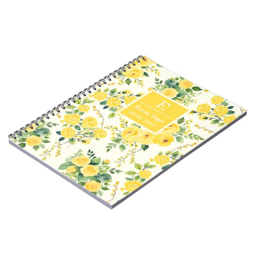 モノグラム黄色の花、美的フローラ ノートブック (左側)