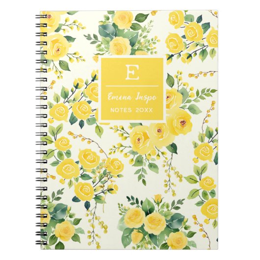 モノグラム黄色の花、美的フローラ ノートブック (正面)