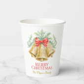 モノグラム黄金の鐘の赤い弓クリスマスパーティー 紙コップ (裏面)
