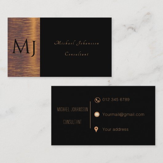 モノグラム黒とミニマル金ゴールド  名刺 (正面/裏面)