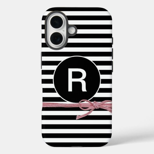 モノグラム黒と白ストライプのを紐で結ぶ Case-Mate iPhoneケース (裏面)