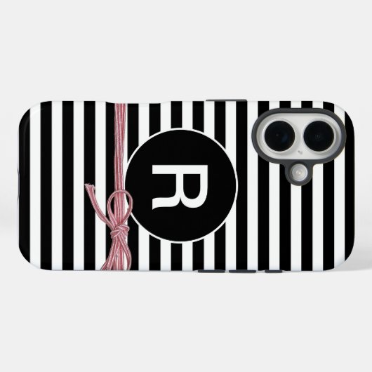 モノグラム黒と白ストライプのを紐で結ぶ Case-Mate iPhoneケース (裏面 (横))