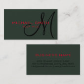 モノグラム黒の緑の背景 名刺 (正面/裏面)