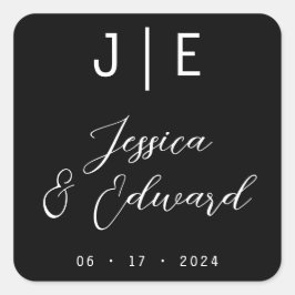 モノグラム黒エレガントスクリプトのカップル名モダン スクエアシール