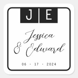 モノグラム黒エレガントスクリプトのカップル名モダン スクエアシール