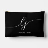 モノグラム黒スタイリッシュ書道イニシャル名 アクセサリーポーチ (正面)