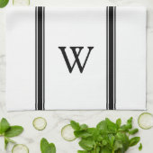 モノグラム黒ストライプパーソナライズされたキッチンタオル キッチンタオル (折り畳み)