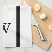 モノグラム黒ストライプパーソナライズされたキッチンタオル キッチンタオル (四つ折り)