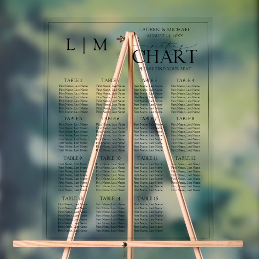 モノグラム黒タイポグラフィ結婚の座席表 アクリルサイン (ニュートラル)