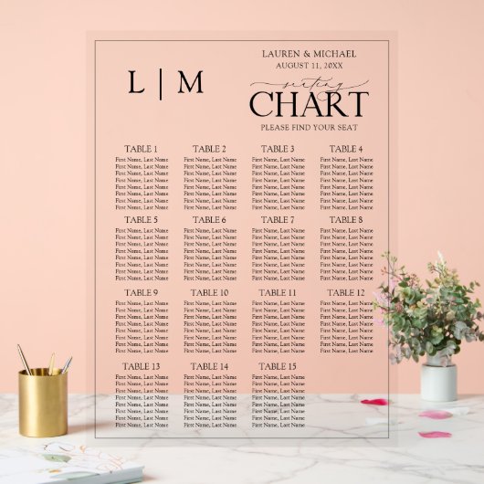 モノグラム黒タイポグラフィ結婚の座席表 アクリルサイン (ウェディング)