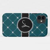 モノグラム黒ティール(緑がかった色)タフトダイヤモンド Case-Mate iPhoneケース (裏面(横))