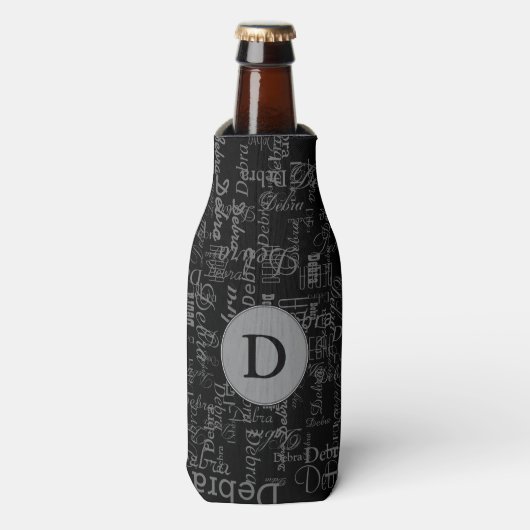 モノグラム黒パーソナライズされた名 ボトルクーラー (ボトル正面)