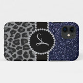モノグラム黒ヒョウ海軍ブルーグリッター Case-Mate iPhoneケース (裏面(横))