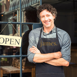 モノグラム黒モダン金ゴールドシンプル彼の彼女の名前 エプロン