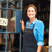 モノグラム黒モダン金ゴールドシンプル彼の彼女の名前 エプロン