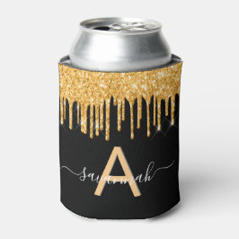 モノグラム黒金ゴールドグリッタードリップスパークル名 缶クーラー
