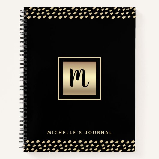 モノグラム黒金ゴールドホイルのモダン点はっきりした ノートブック (正面)