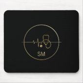 モノグラム黒金ゴールド医療用聴診器ハートビート マウスパッド (正面)
