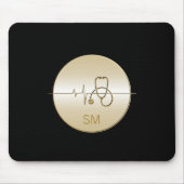モノグラム黒金ゴールド医療用聴診器ハートビート マウスパッド (正面)