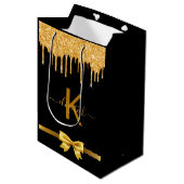 モノグラム黒金ゴールド感謝していグリッター ミディアムペーパーバッグ (正面アングル)