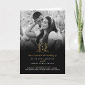 モノグラム黒金ゴールド結婚クラウンの食事オプションRSVP 招待状 (正面)