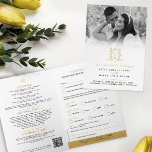 モノグラム黒金ゴールド結婚クラウンの食事オプションRSVP 招待状