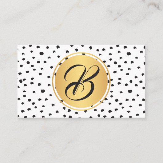 モノグラム黒、金ゴールド、白水玉模様 名刺 (正面)
